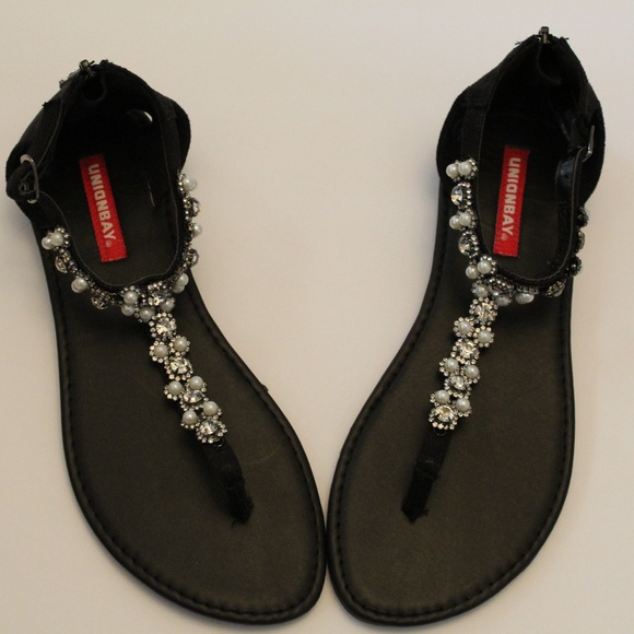Jeweled Black Summer Sandals 8.5 - Picture 1 of 5
